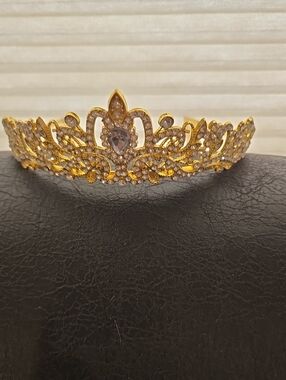 Gold Crystal Bridal Tiara - Elegant Gold Rhinestone Crown